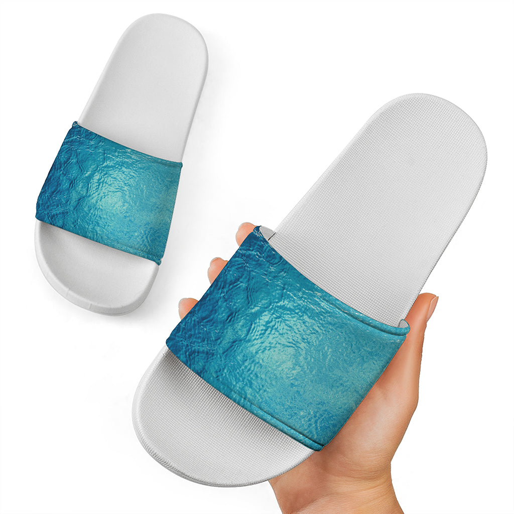 Sea Water Surface Print White Slide Sandals