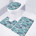 Sea Wave Surfing Pattern Print 3 Piece Bath Mat Set