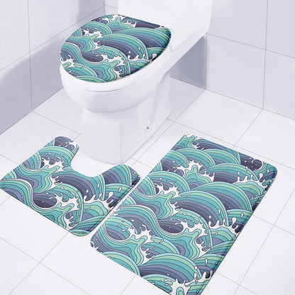 Sea Wave Surfing Pattern Print 3 Piece Bath Mat Set