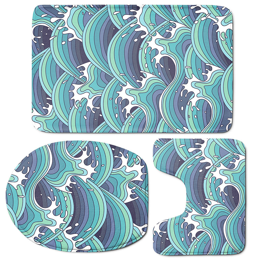 Sea Wave Surfing Pattern Print 3 Piece Bath Mat Set