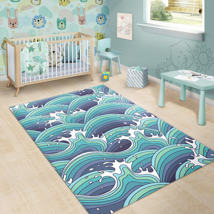 Sea Wave Surfing Pattern Print Area Rug GearFrost