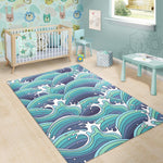Sea Wave Surfing Pattern Print Area Rug GearFrost