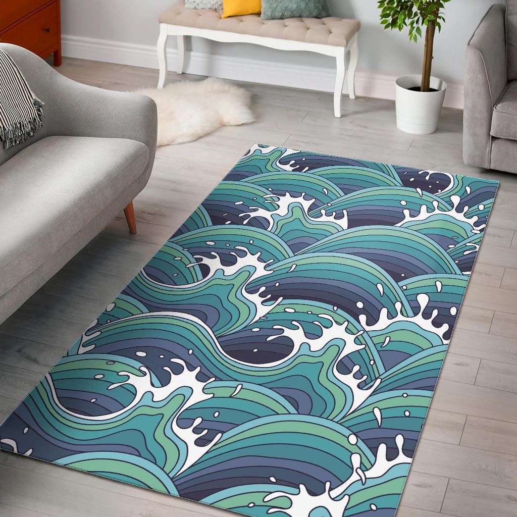 Sea Wave Surfing Pattern Print Area Rug GearFrost