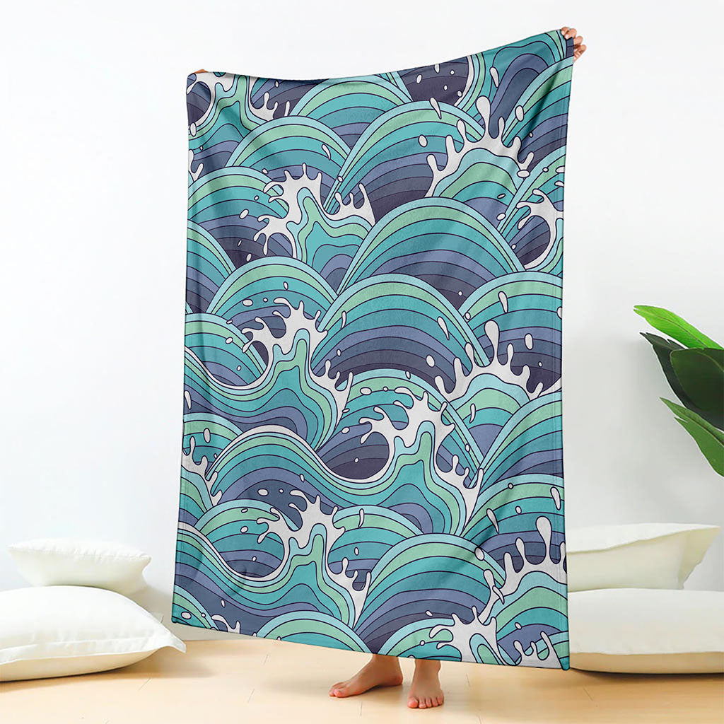 Sea Wave Surfing Pattern Print Blanket
