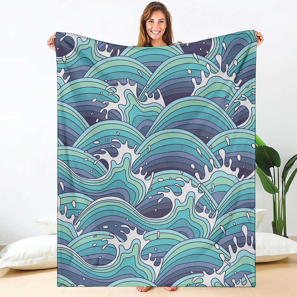 Sea Wave Surfing Pattern Print Blanket