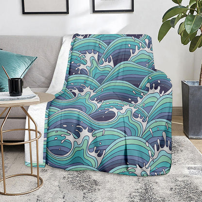 Sea Wave Surfing Pattern Print Blanket