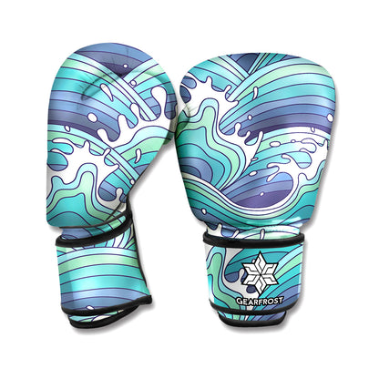 Sea Wave Surfing Pattern Print Boxing Gloves