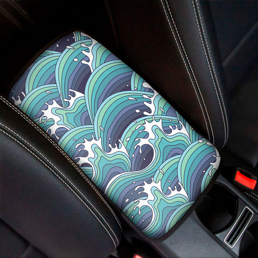 Sea Wave Surfing Pattern Print Car Center Console Cover