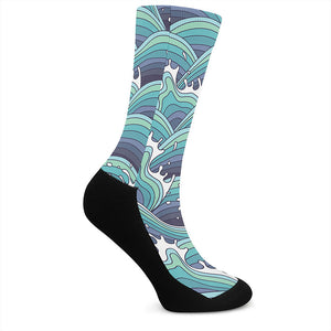 Sea Wave Surfing Pattern Print Crew Socks