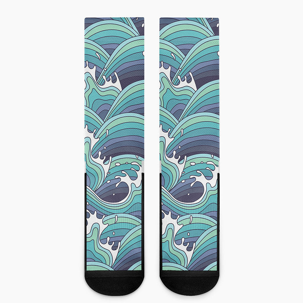 Sea Wave Surfing Pattern Print Crew Socks