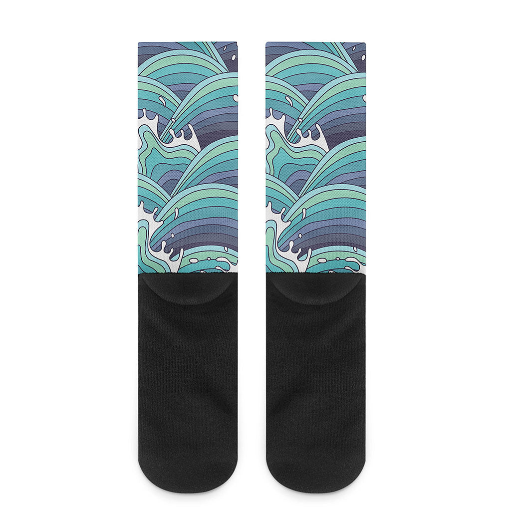 Sea Wave Surfing Pattern Print Crew Socks