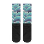 Sea Wave Surfing Pattern Print Crew Socks