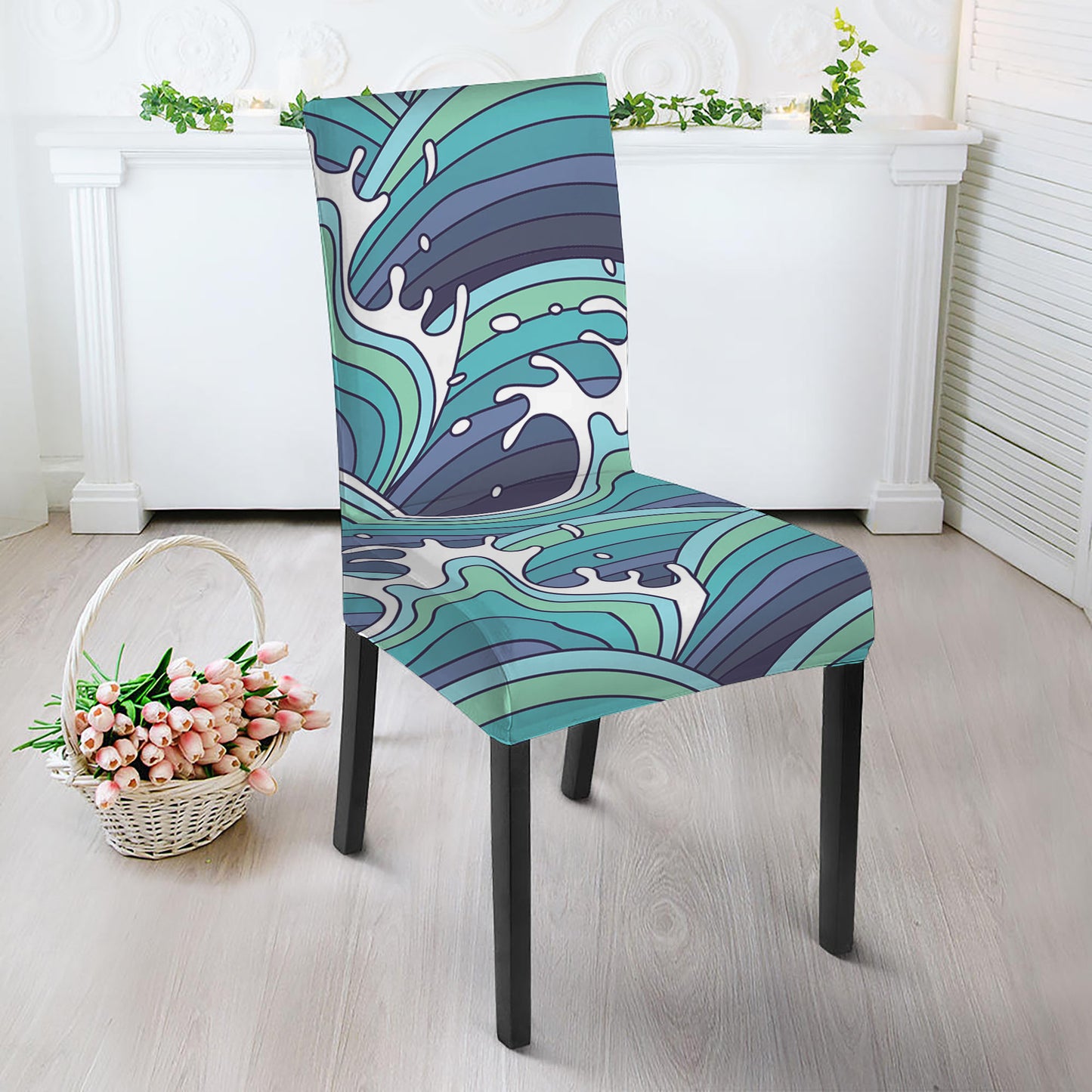 Sea Wave Surfing Pattern Print Dining Chair Slipcover
