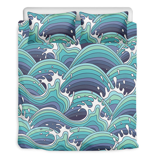 Sea Wave Surfing Pattern Print Duvet Cover Bedding Set
