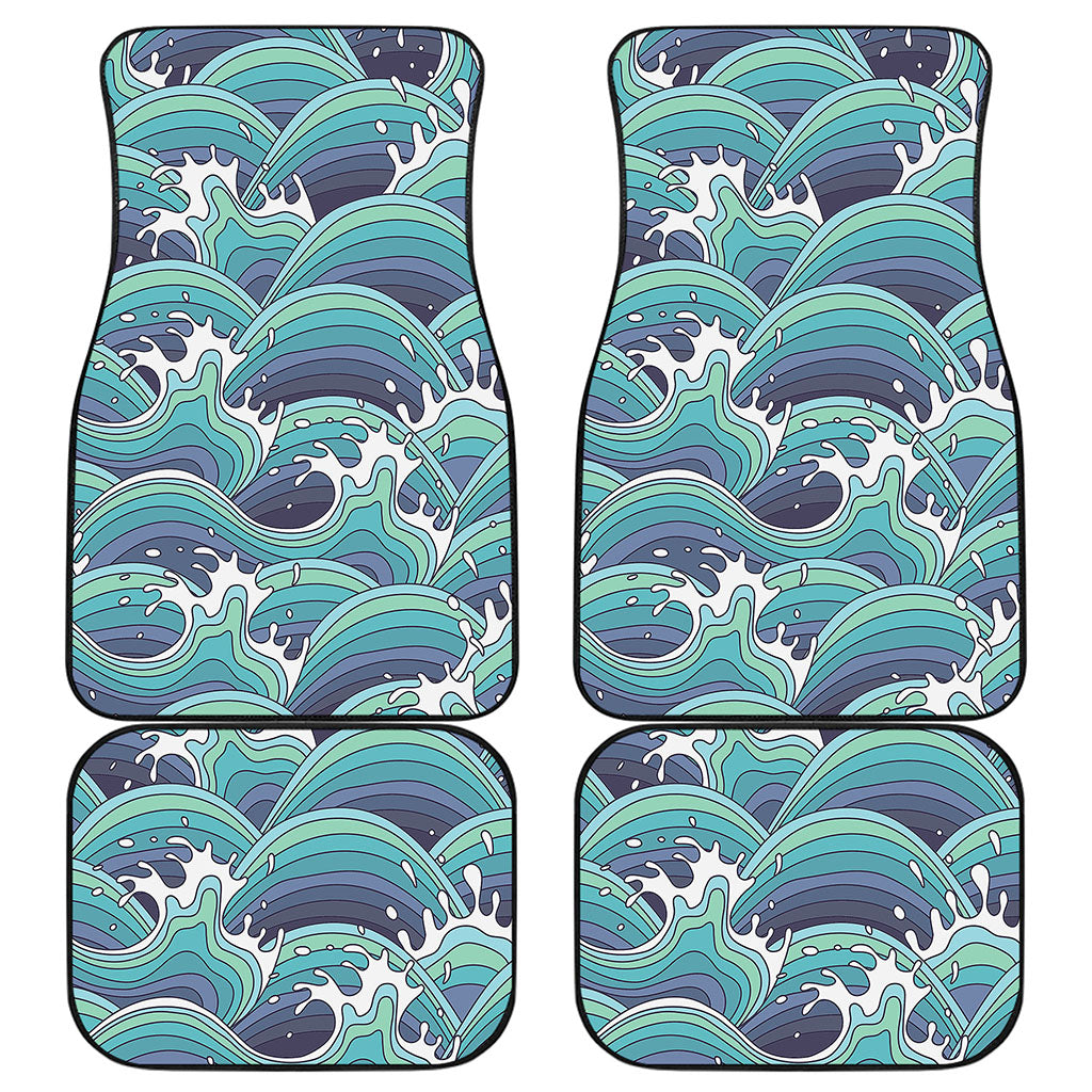 Sea Wave Surfing Pattern Print Front and Back Car Floor Mats