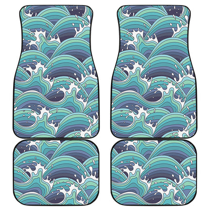 Sea Wave Surfing Pattern Print Front and Back Car Floor Mats