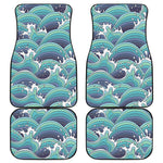 Sea Wave Surfing Pattern Print Front and Back Car Floor Mats