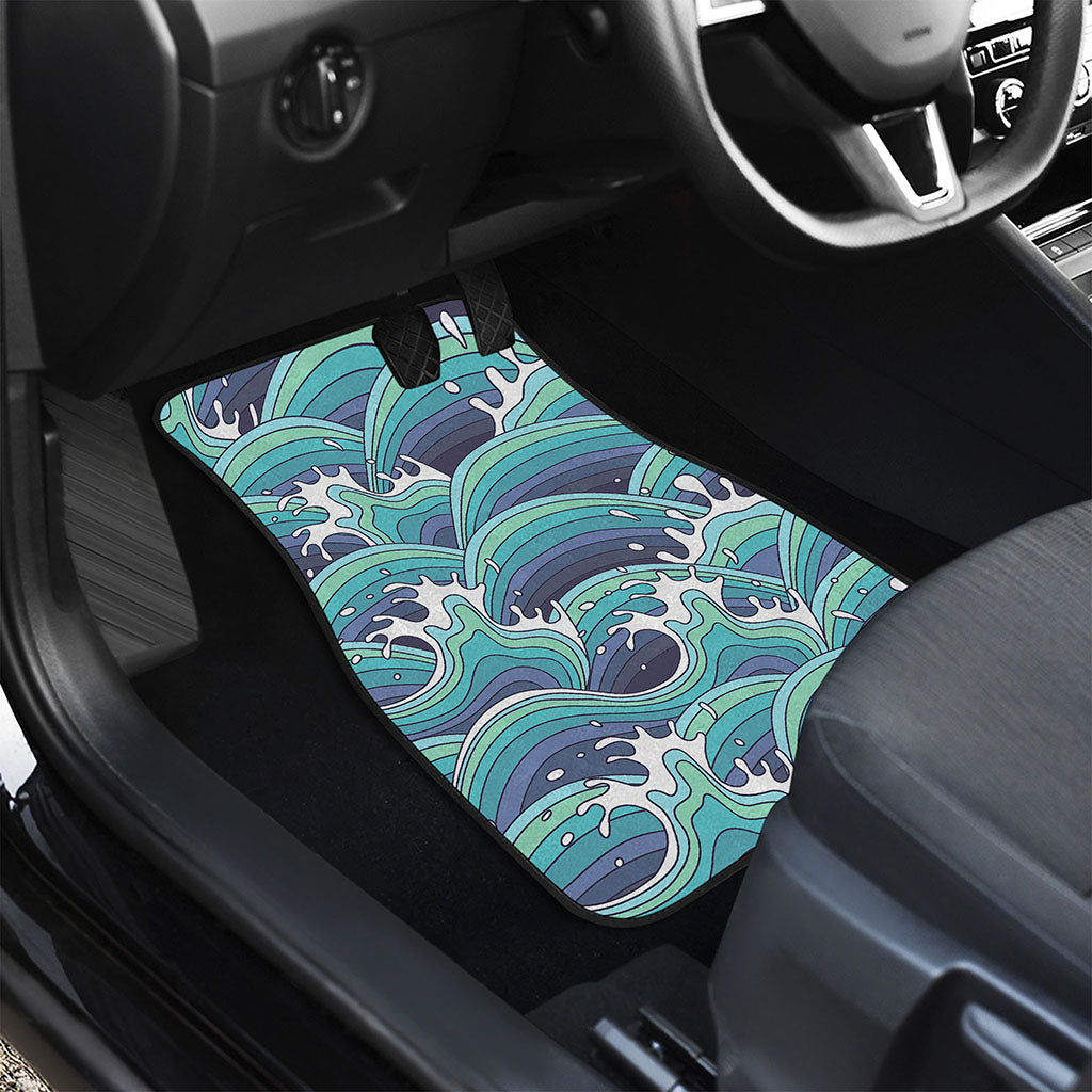 Sea Wave Surfing Pattern Print Front and Back Car Floor Mats