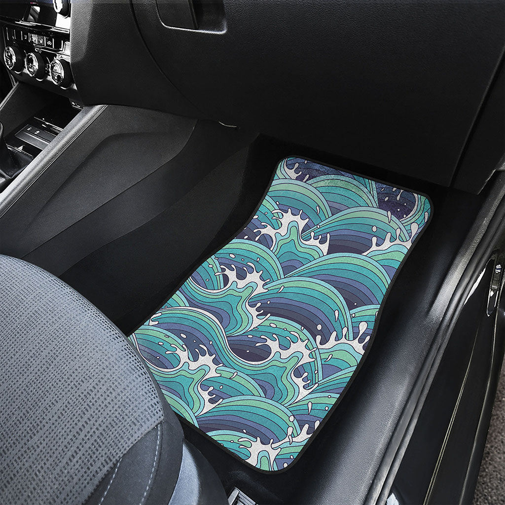 Sea Wave Surfing Pattern Print Front and Back Car Floor Mats