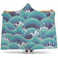 Sea Wave Surfing Pattern Print Hooded Blanket