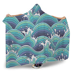 Sea Wave Surfing Pattern Print Hooded Blanket