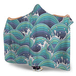 Sea Wave Surfing Pattern Print Hooded Blanket
