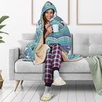 Sea Wave Surfing Pattern Print Hooded Blanket