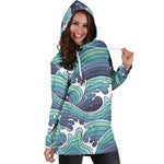Sea Wave Surfing Pattern Print Hoodie Dress GearFrost