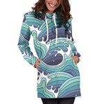 Sea Wave Surfing Pattern Print Hoodie Dress GearFrost