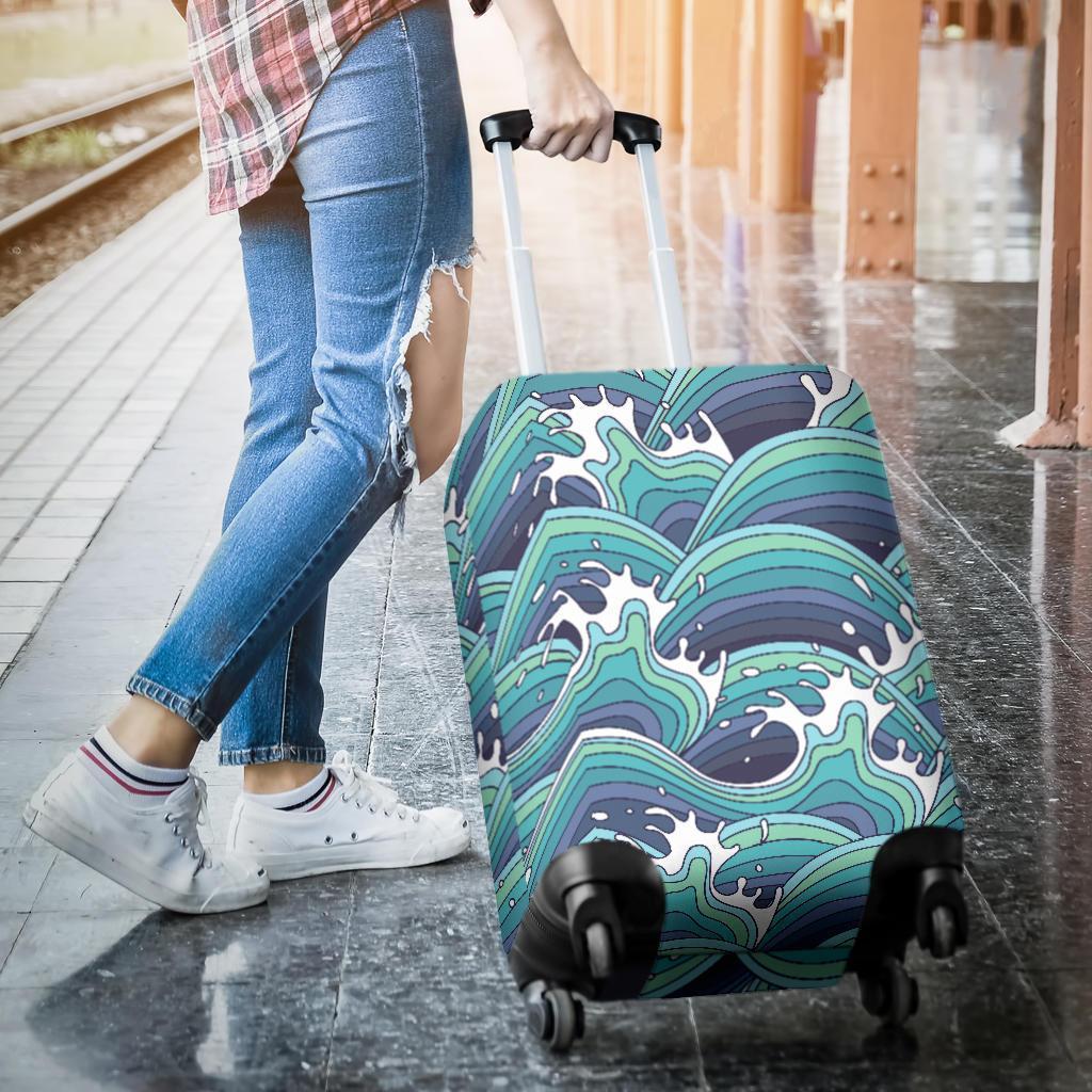 Sea Wave Surfing Pattern Print Luggage Cover GearFrost