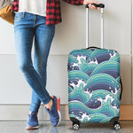 Sea Wave Surfing Pattern Print Luggage Cover GearFrost