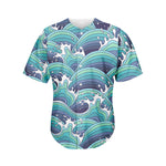 Sea Wave Surfing Pattern Print Men's Baseball Jersey