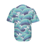 Sea Wave Surfing Pattern Print Men's Baseball Jersey