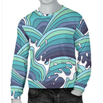 Sea Wave Surfing Pattern Print Men's Crewneck Sweatshirt GearFrost