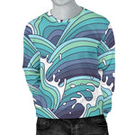 Sea Wave Surfing Pattern Print Men's Crewneck Sweatshirt GearFrost