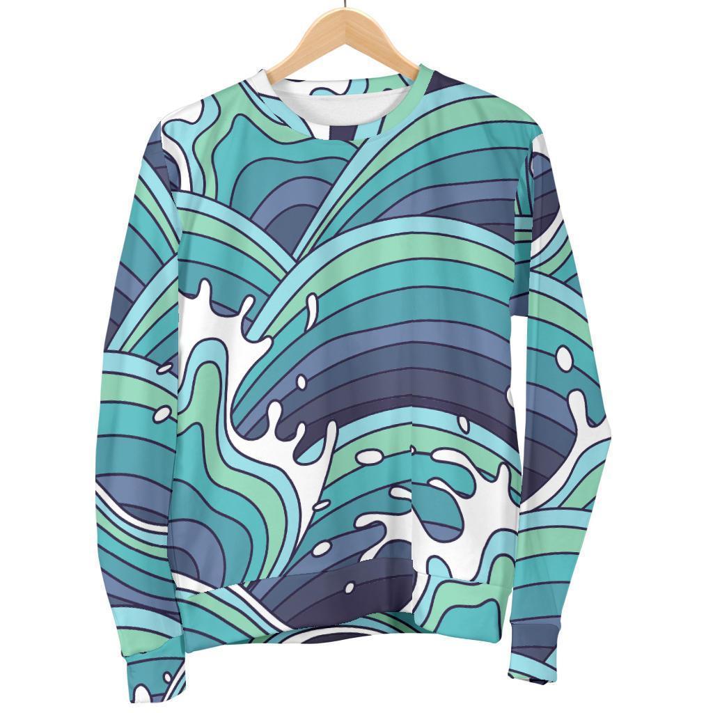 Sea Wave Surfing Pattern Print Men's Crewneck Sweatshirt GearFrost