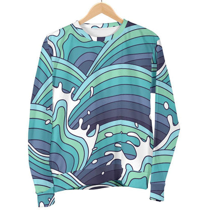Sea Wave Surfing Pattern Print Men's Crewneck Sweatshirt GearFrost