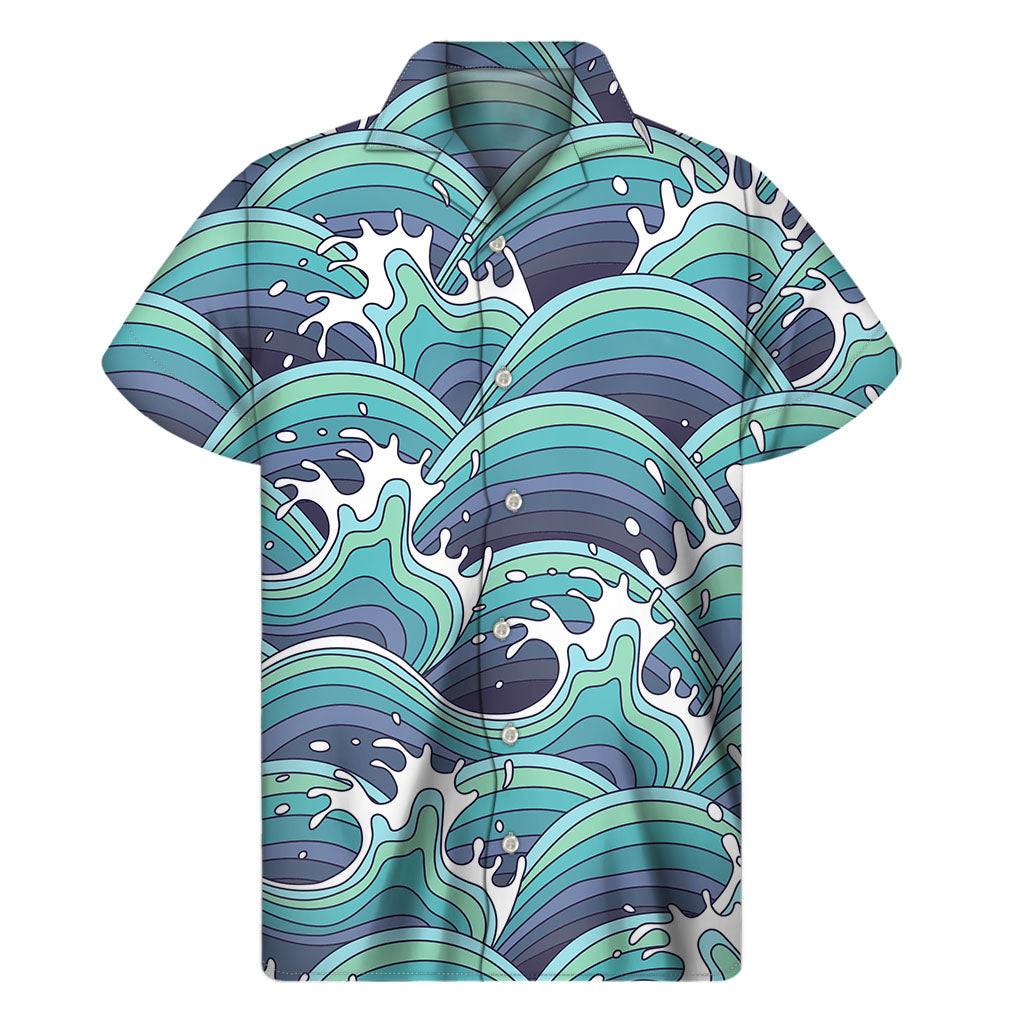Sea Wave Surfing Pattern Print Men's Short Sleeve Shirt