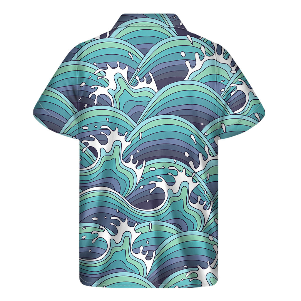 Sea Wave Surfing Pattern Print Men's Short Sleeve Shirt