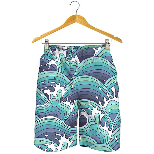 Sea Wave Surfing Pattern Print Men's Shorts