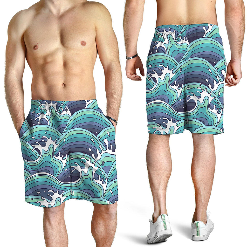 Sea Wave Surfing Pattern Print Men's Shorts