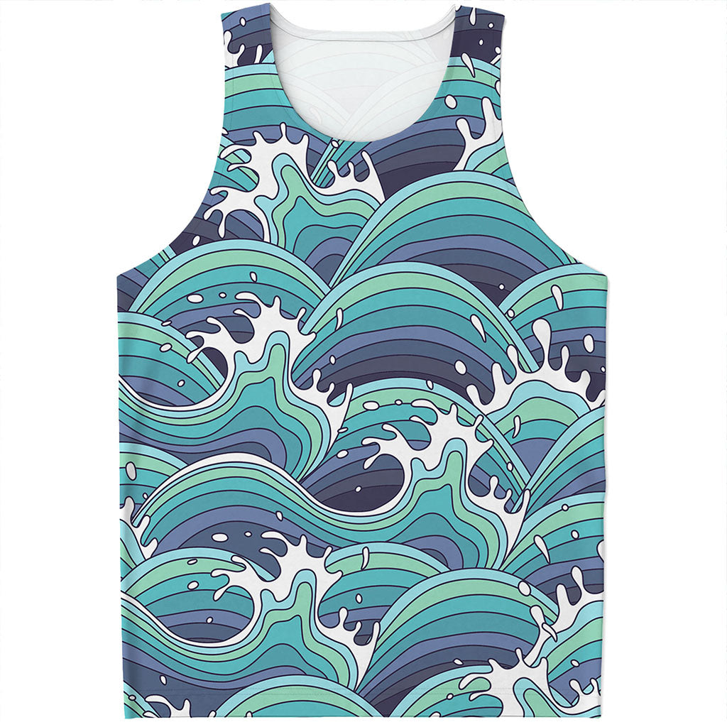 Sea Wave Surfing Pattern Print Men's Tank Top