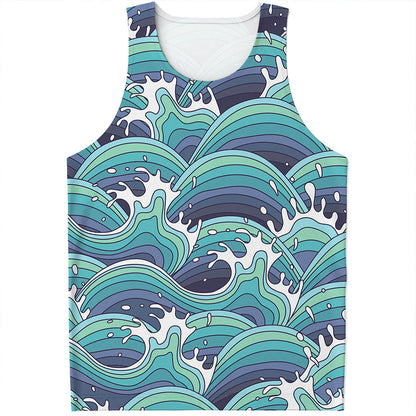 Sea Wave Surfing Pattern Print Men's Tank Top