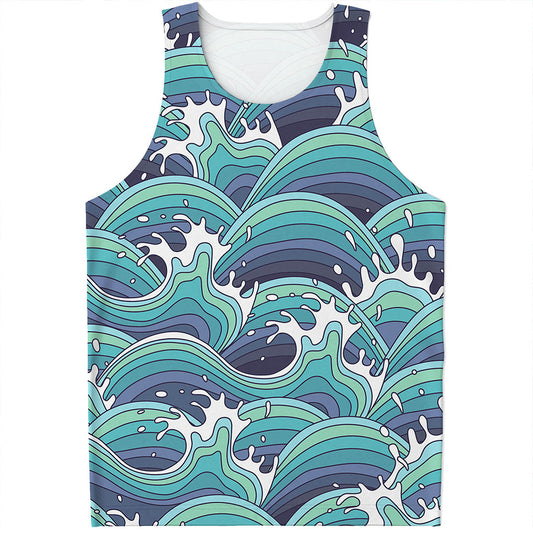 Sea Wave Surfing Pattern Print Men's Tank Top