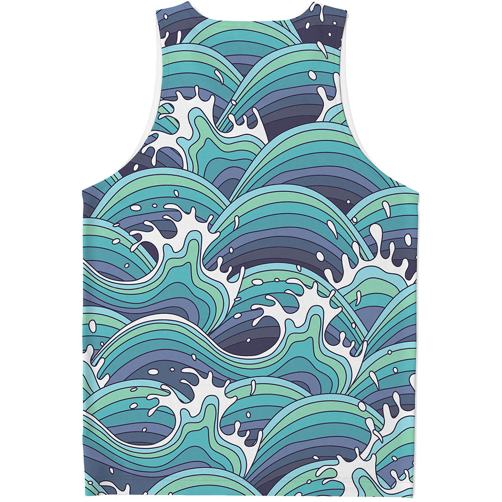Sea Wave Surfing Pattern Print Men's Tank Top