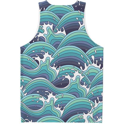 Sea Wave Surfing Pattern Print Men's Tank Top