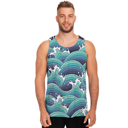 Sea Wave Surfing Pattern Print Men's Tank Top