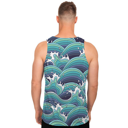 Sea Wave Surfing Pattern Print Men's Tank Top