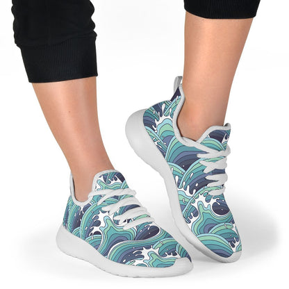Sea Wave Surfing Pattern Print Mesh Knit Shoes GearFrost