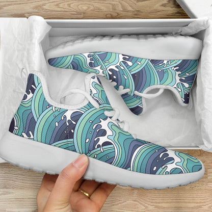 Sea Wave Surfing Pattern Print Mesh Knit Shoes GearFrost